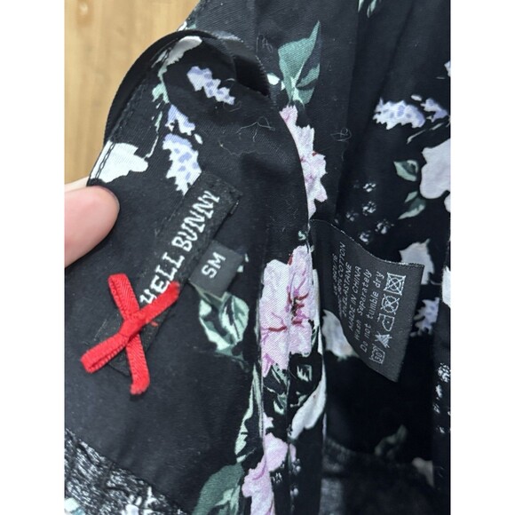 HELL BUNNY Melissa Halter Mini 50s Black Floral Rockabilly Pin Up Dress Sz S - Picture 5 of 5